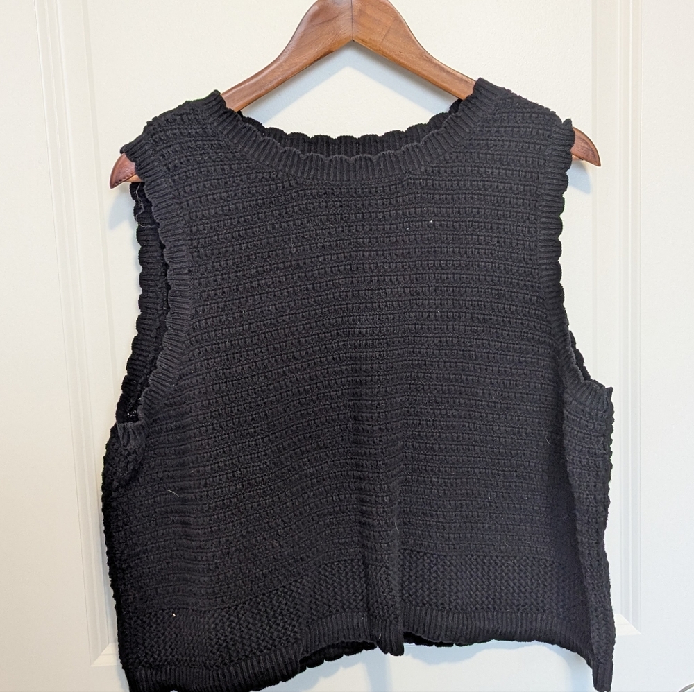Joe Fresh Black Scalloped Knit Top